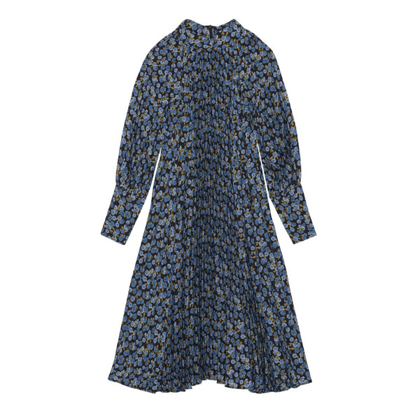 CHRISTINA ROHDE BLUE FLORAL PLEATED DRESS