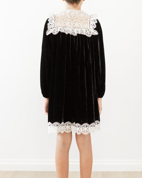 PETITE AMALIE BLACK/CREAM VELVET LACE TRIM DRESS – BellaKidsNY