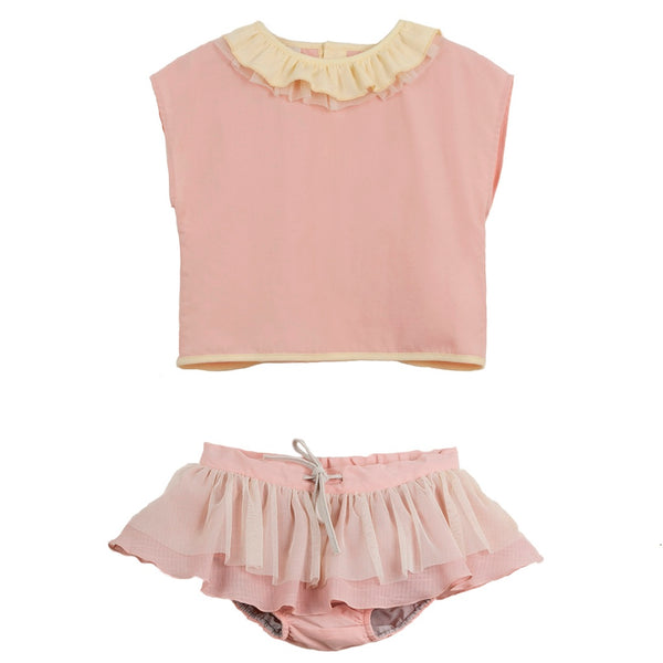 POPELIN PINK CULOTTE WITH FRILL – BellaKidsNY