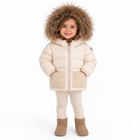 Ellabee Beige/Corduroy Bella Enfant Fur Down Jacket