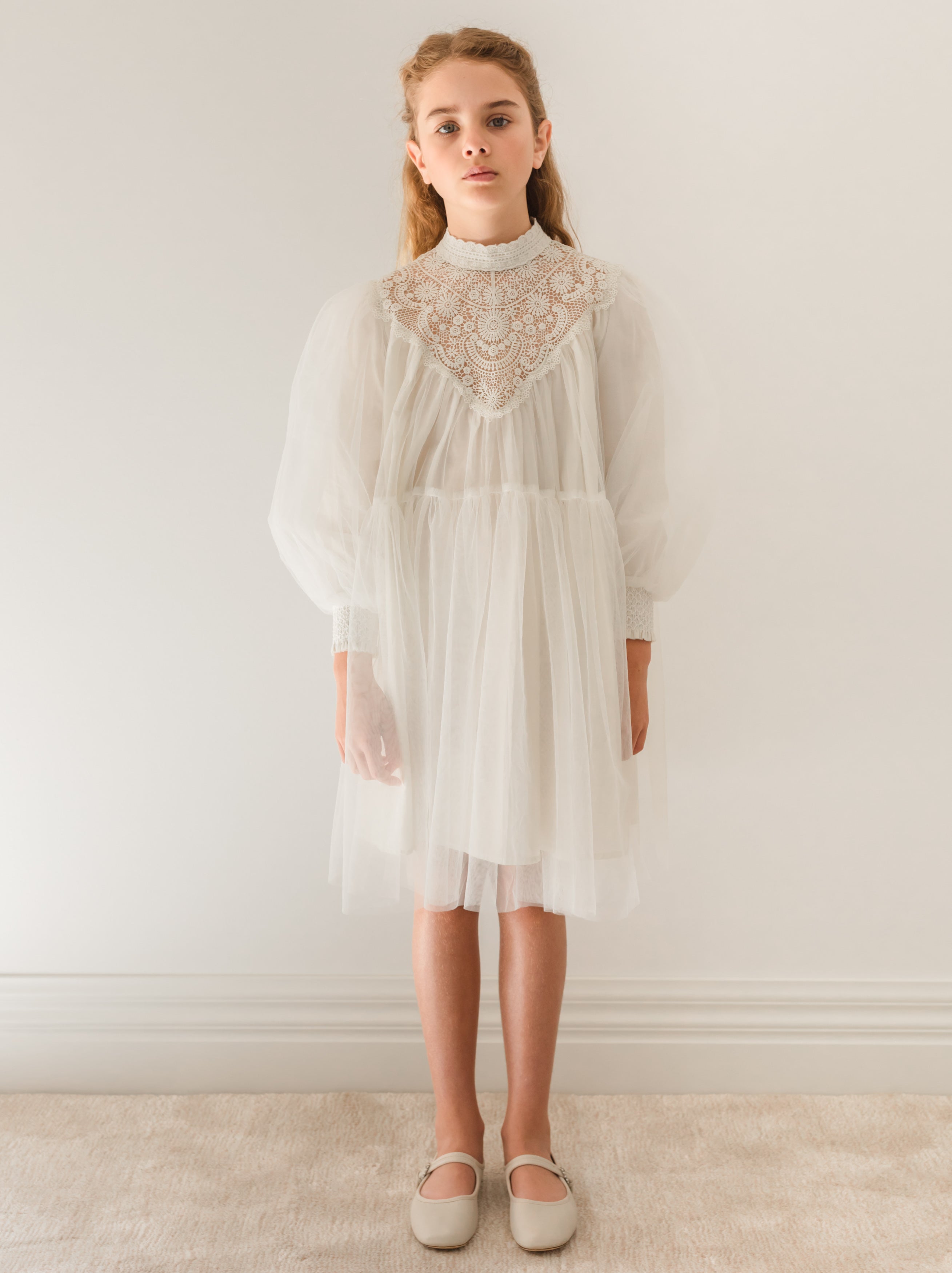 PETITE AMALIE IVORY LACE APPLIQUE TULLE BABYDOLL DRESS PETITE AMALIE IVORY LACE APPLIQUE TULLE BABYDOLL DRESS