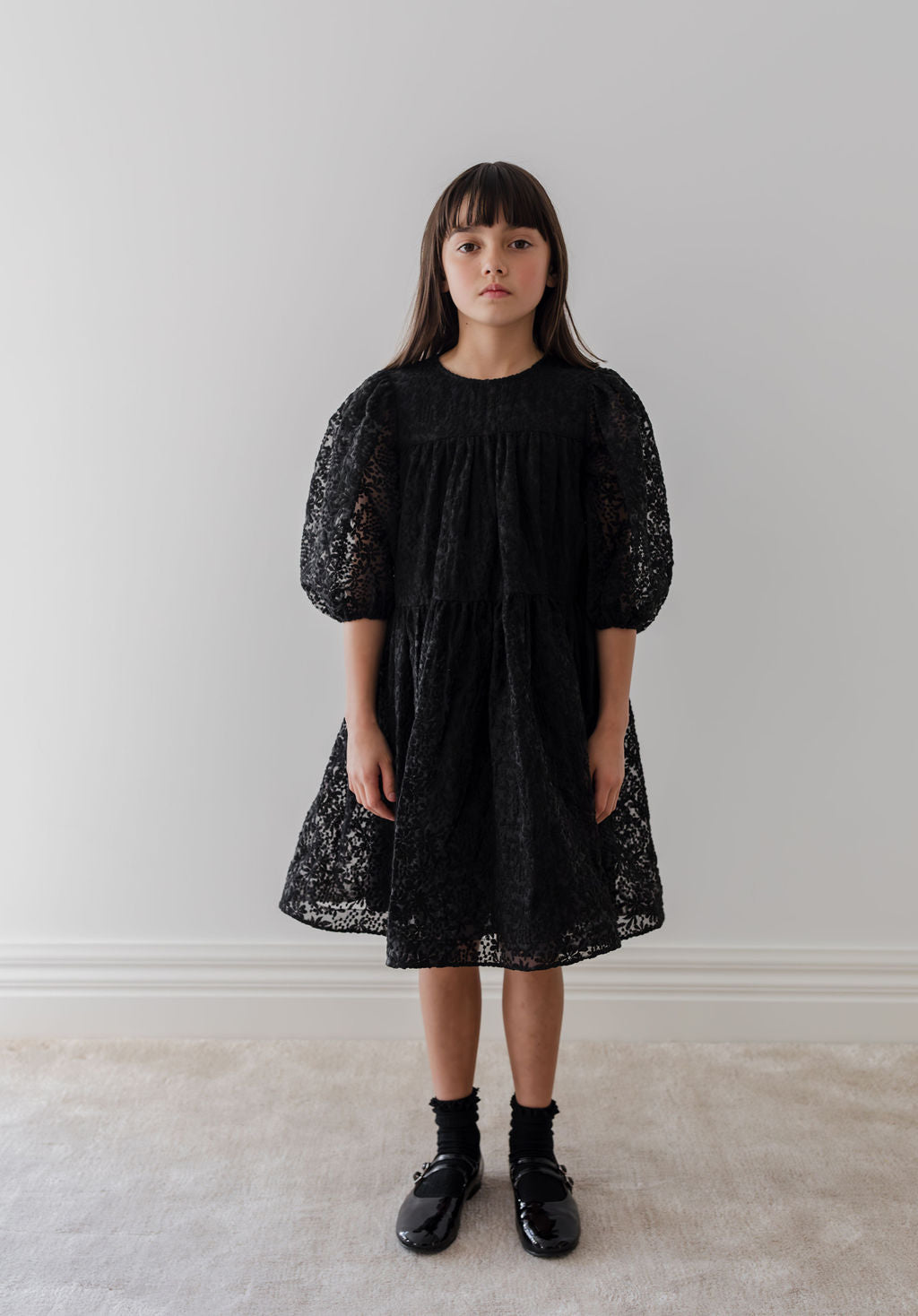 Petite Amalie Black Embroidered Organza Babydoll Dress Petite Amalie Black Embroidered Organza Babydoll Dress