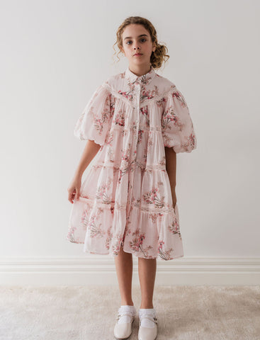 petite amalie pink cream shirred waist dress Scalloped shirred lace-trimmed cotton dress in pink - Petite Amalie