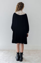 Petite Amalie Black/Cream Lace Yoke Velvet Dress