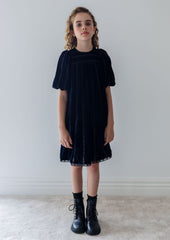 Petite Amalie Navy/Black Vertical Lace Velvet Dress