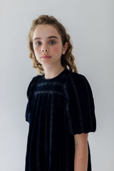 Petite Amalie Navy/Black Vertical Lace Velvet Dress