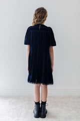 Petite Amalie Navy/Black Vertical Lace Velvet Dress