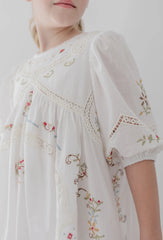 Petite Amalie White Cross Stitch Elbow Sleeve Dress
