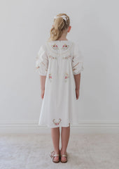 Petite Amalie White Cross Stitch Elbow Sleeve Dress