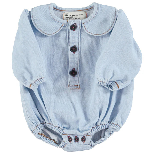 Piupiuchick Long Sleeve Romper Collar Light Blue Soft Denim