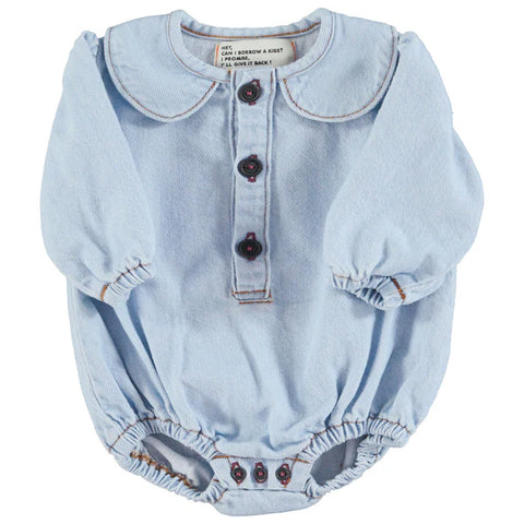 Piupiuchick Long Sleeve Romper Collar Light Blue Soft Denim