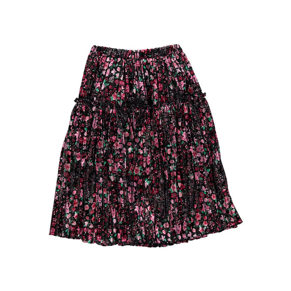 Olivia Rohde Black/Pink Floral Velvet Skirt