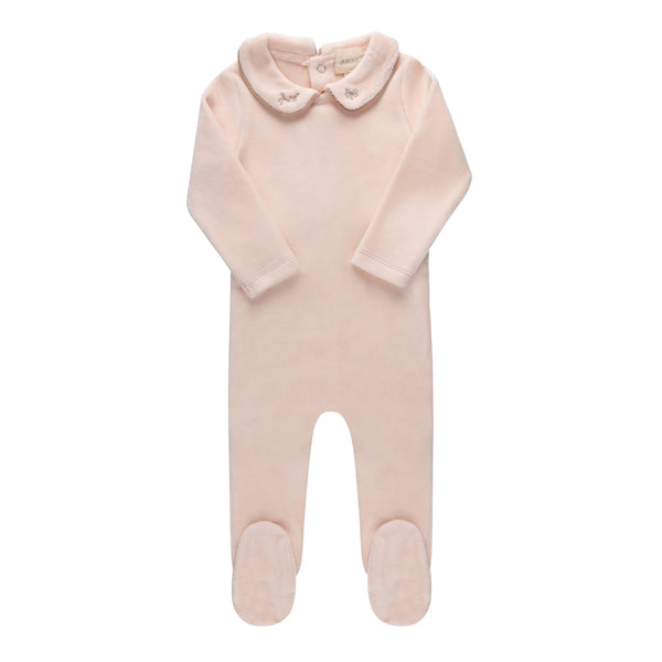 Embroidered Pink Velour Footie