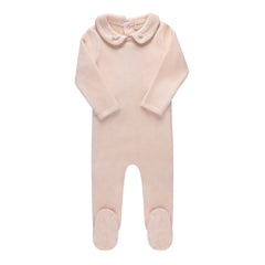 Embroidered Pink Velour Footie