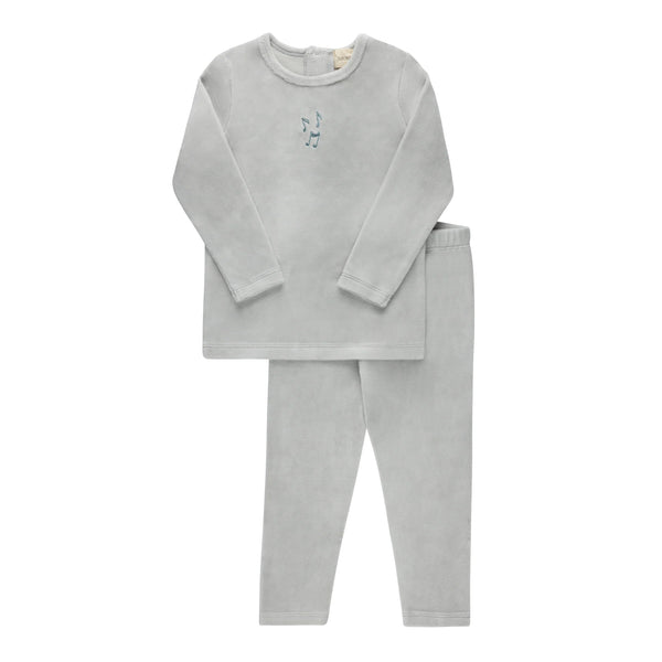 Embroidered  Blue Velour Collar Set