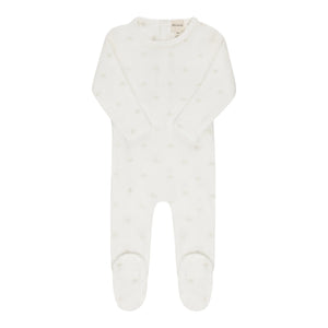Velour Ivory Embroidered Floral Footie