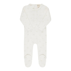 Velour Ivory Embroidered Floral Footie