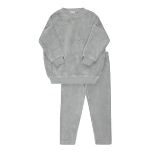 Velour Blue Embroidered Floral Set