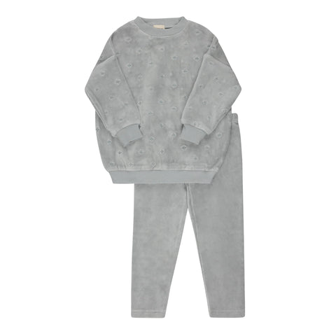 Velour Blue Embroidered Floral Set