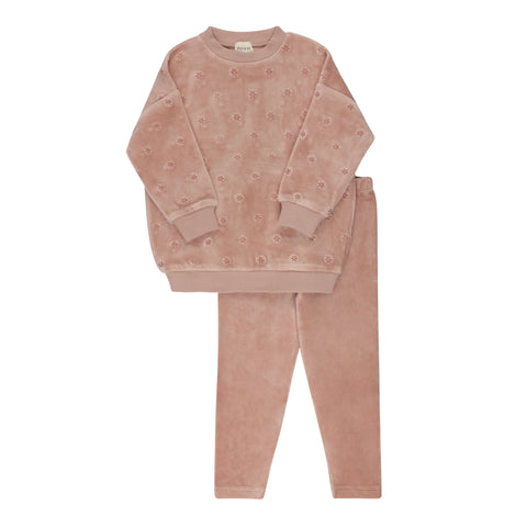 Velour Pink Embroidered Floral 2PC Set