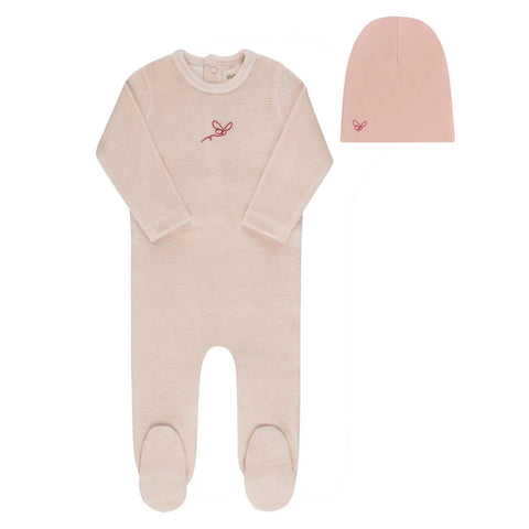 Elys And Co Light Pink Velour Stripe Footie & Hat