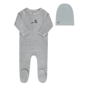 Elys And Co Light Blue Velour Stripe Footie & Hat