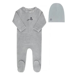 Elys And Co Light Blue Velour Stripe Footie & Hat