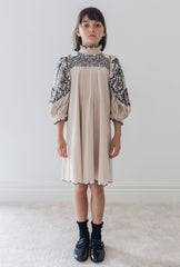 Petite Amalie Nougat/Black Embroidery Cord Cut Out Smock Dress