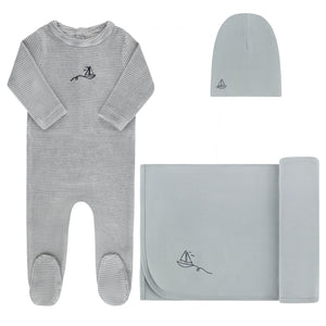 Elys And Co Light Blue Velour Stripe Take Me Home Set