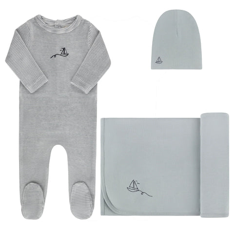 Elys And Co Light Blue Velour Stripe Take Me Home Set