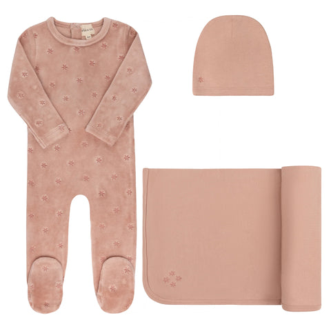 Velour Pink Embroidered Floral Take Me Home Set