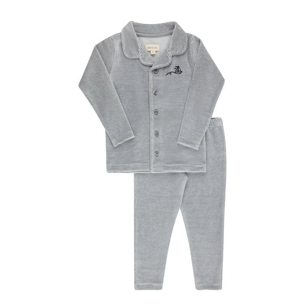 Elys And Co Light Blue Velour Stripe Pj's