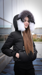 Mantel Mix Luxe Fur with Drawstring Detail Winter Coat