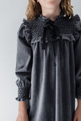 Steph Black Chambray Shirred Yoke Dress