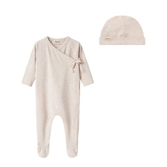 Marmar Light Beige Mélange Footie & Hat Set