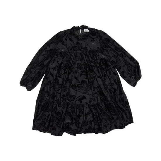 Olivia Rohde Black Floral Lace Tiered Dress