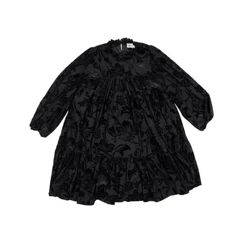 Olivia Rohde Black Floral Lace Tiered Dress