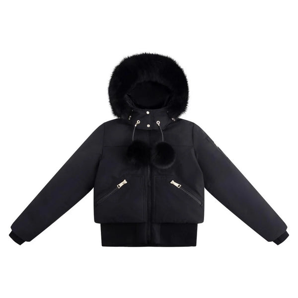 Ellabee Black Fox Layla Canvas Pom-Pom Bomber