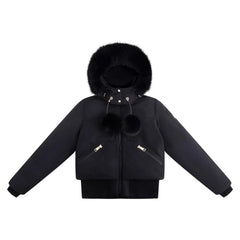 Ellabee Black Fox Layla Canvas Pom-Pom Bomber