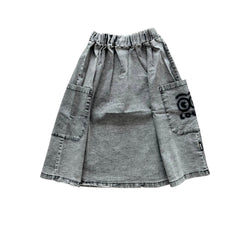 Loud Apparel Light Grey Stonewash Time Midi Skirt