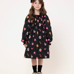 Piccola Ludo Black Flower Embroidered Girella Dress