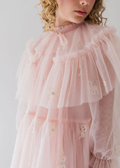 Petite Amalie Pink Embroidered Bow Tulle Cape Dress