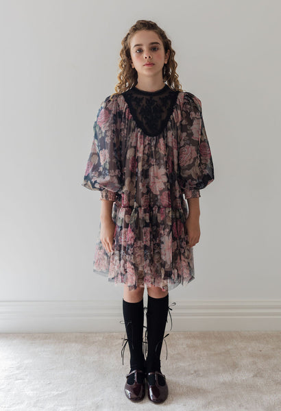 Petite Amalie Romantic Floral Print Yoke Tulle Dress
