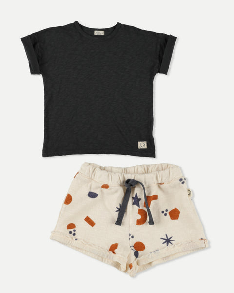 MY LITTLE  COZMO NAVY KIT DOUBLE FACE SHAPES IVORY SHORT SET