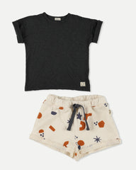 MY LITTLE  COZMO NAVY KIT DOUBLE FACE SHAPES IVORY SHORT SET