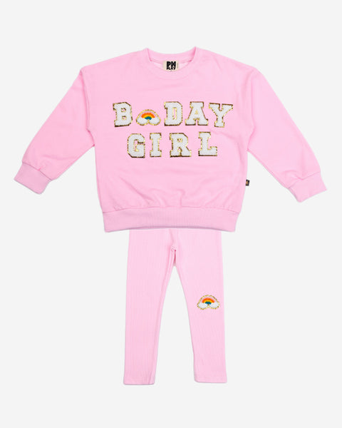 PETITE HAILEY PINK B-DAY GIRL SWEATSHIRT LEGGING SET
