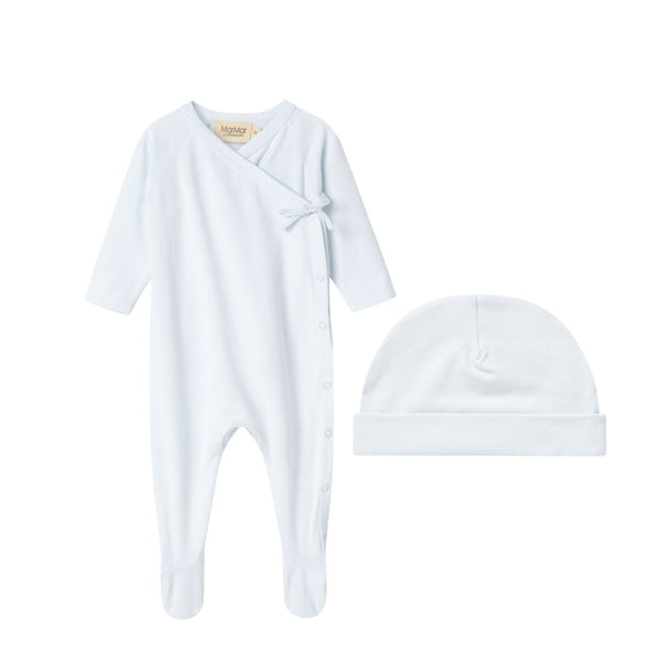 Marmar Light Blue Mélange Footie & Hat Set