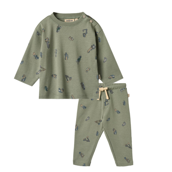 Wheat Dusty Green Cars Malthe T-Shirt & Manfred Pants