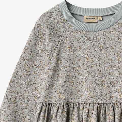 Wheat Slightly Blue Flowers Dorthea Dress