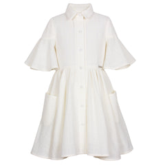 JESSIE AND JAMES WHITE TEXTURE LITTLE SISTER POCKET DRESS